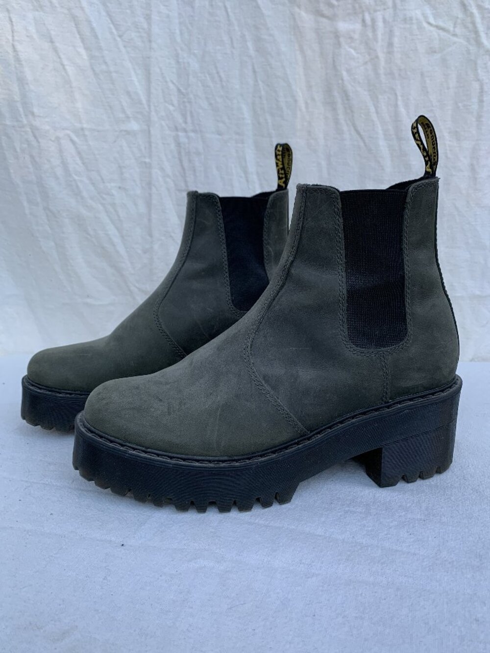 Dusty Green-Grey Doc Martens Sanguine Chelsea Platform Boots Lug Sole